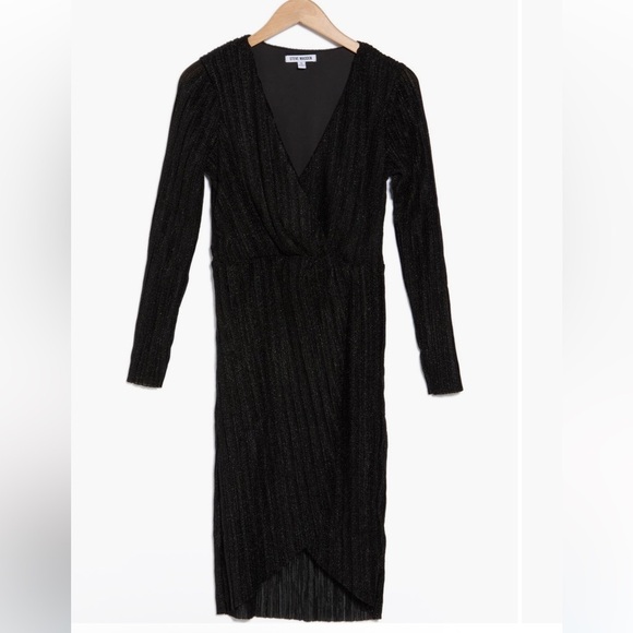 Steve Madden Elegant Crinkle Metallic Long Sleeve Black Dress Sz XS - Picture 10 of 13